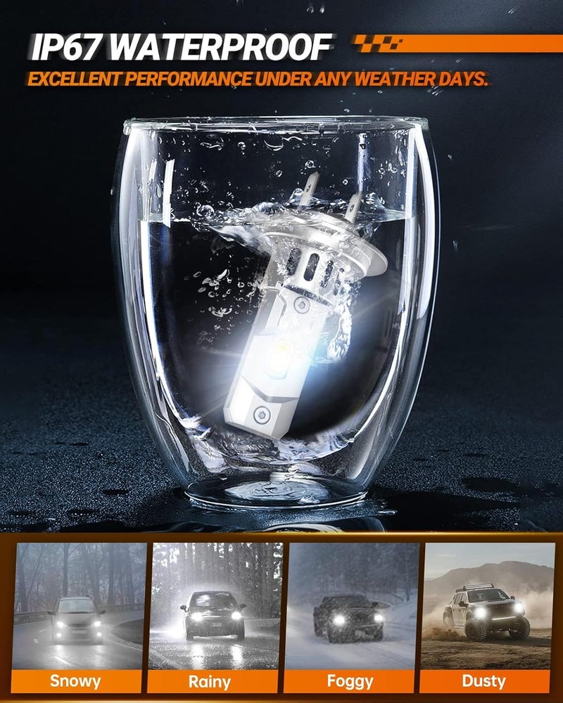 ZonCar H7 Light Bulbs for Off-Road Use, Fog Lights, Powersport Bulbs with Cooling Fan, 32,000LM Super Bright Bulbs or H7 Fog Light, Plug and Play, Pack of 2 - Image 5